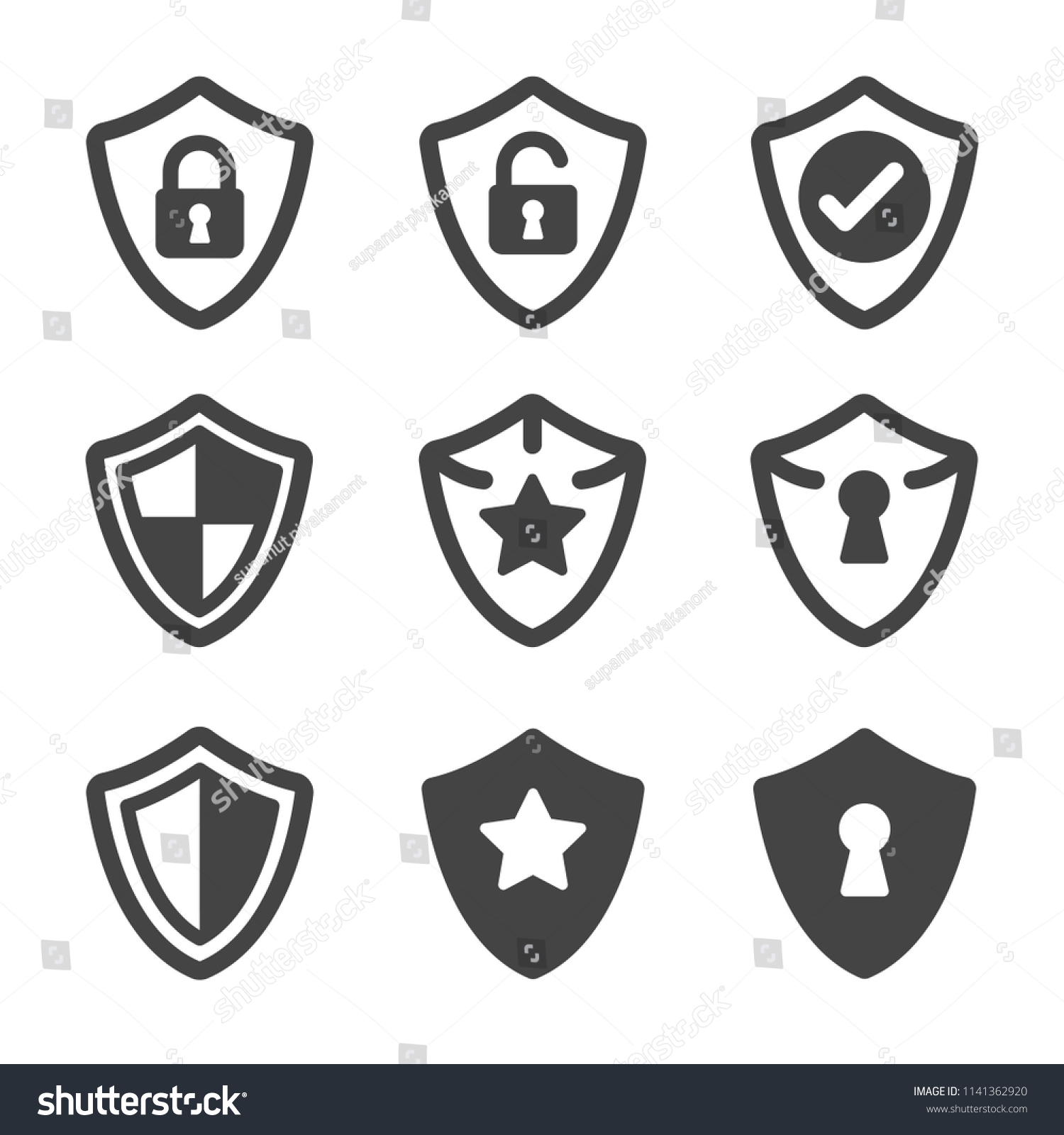 Shield Icon Set Stock Vector Royalty Free 1141362920 Shutterstock