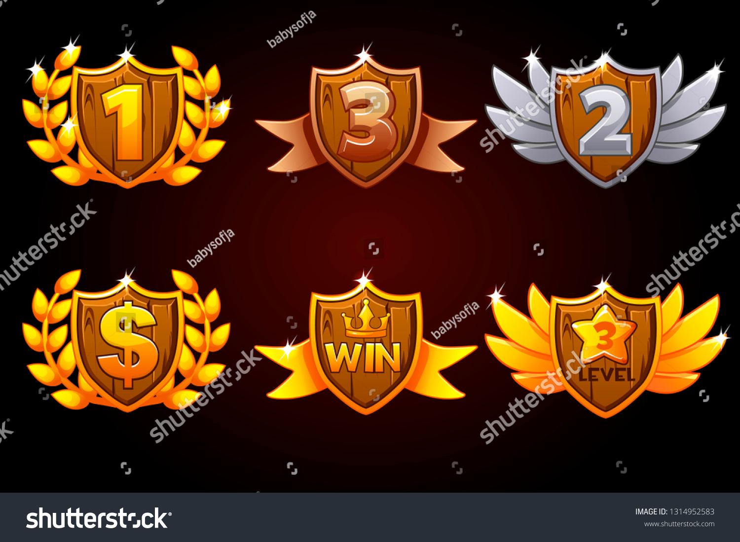 SVG of Shield set, vector Awards or icons. Objects on a separate layer. For game, user interface, banner, application, interface, slots, game development. Objects on a separate layer svg