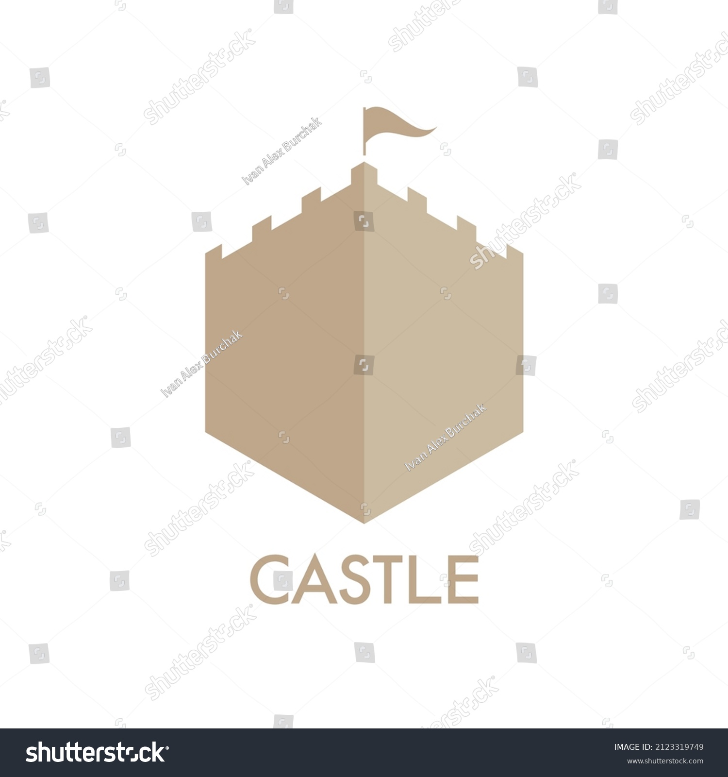 SVG of Shield shaped castle emblem. Bastion, watchtower. Fairytale fortress. Flat vector illustration isolated on white background. svg