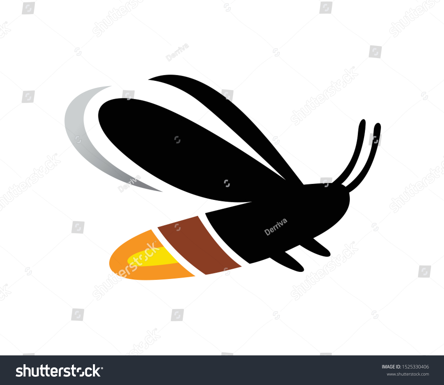 black firefly flying, orange and brown tail clip art preview