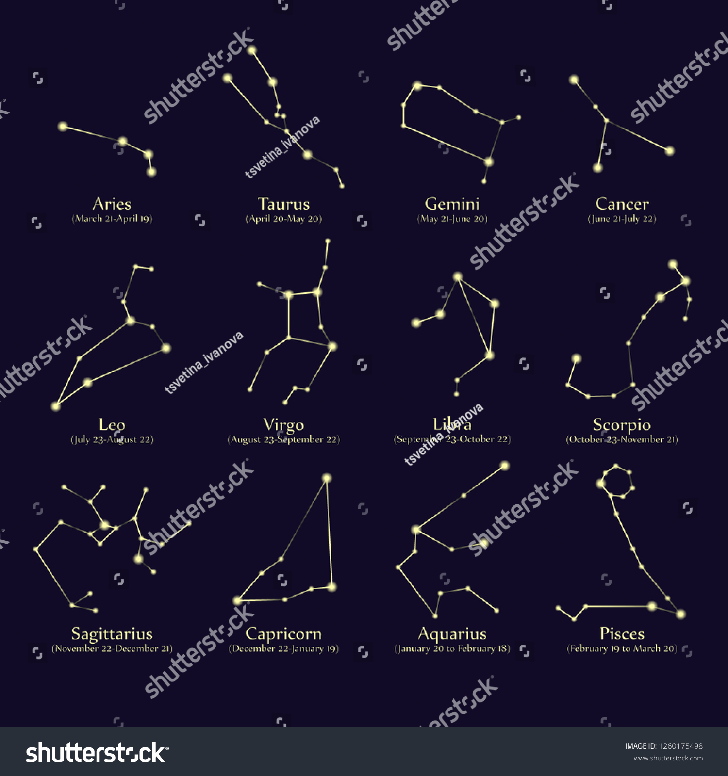 Shining Astrology Stars Zodiac Constellation Vector Stock Vector ...