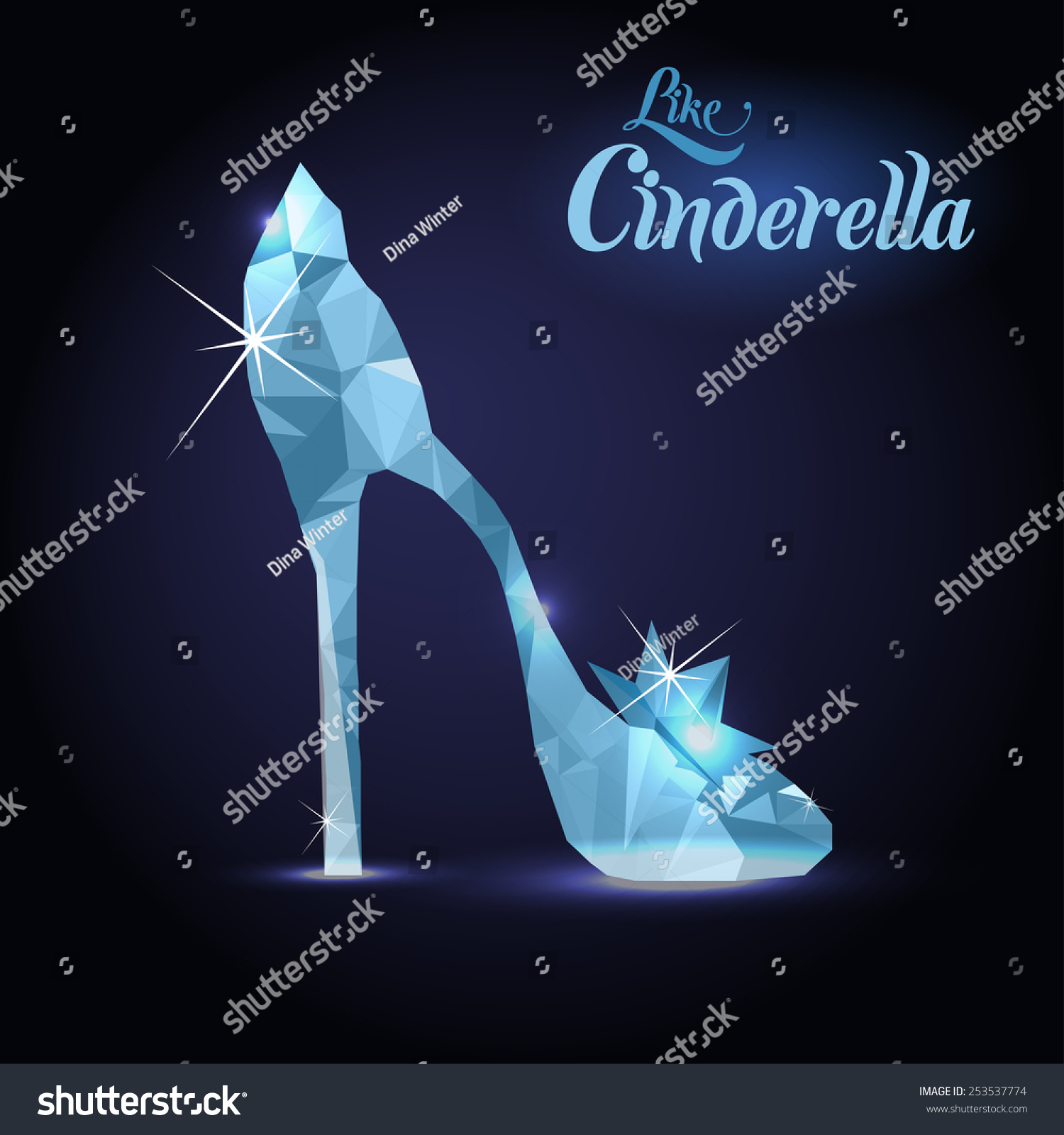 Shiny Background Lowpoly Crystal Cinderellas Slipper Stock Vector ...