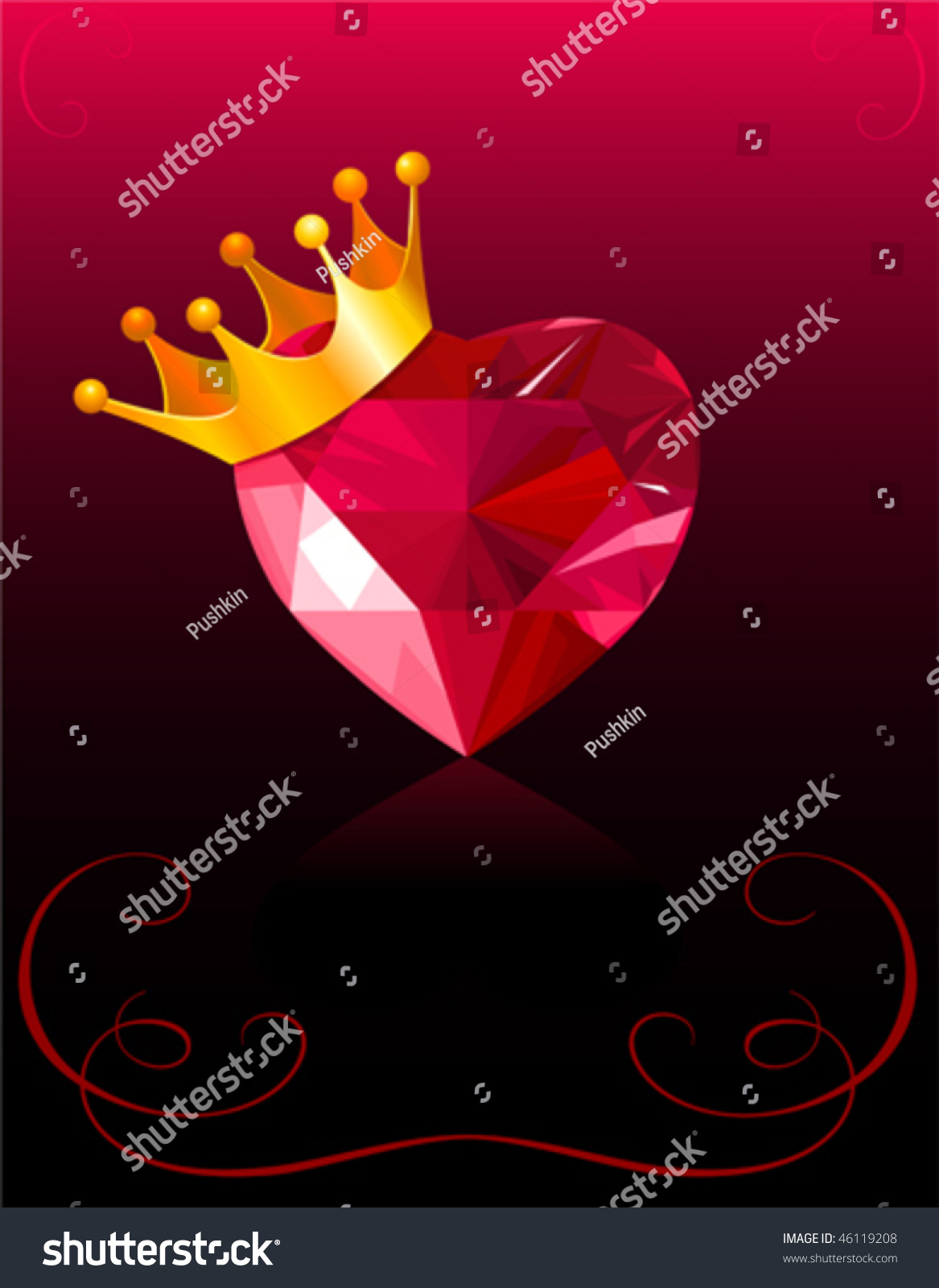 Shiny Crystal Love Heart With Gold Crown Stock Vector Illustration ...