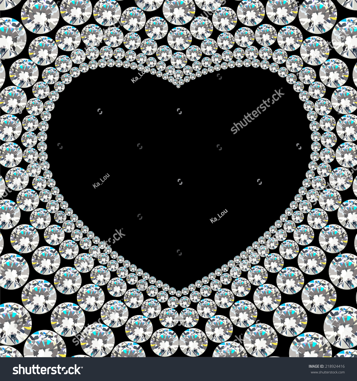 Shiny Diamond Heart Frame On Black Background Stock Vector Illustration ...