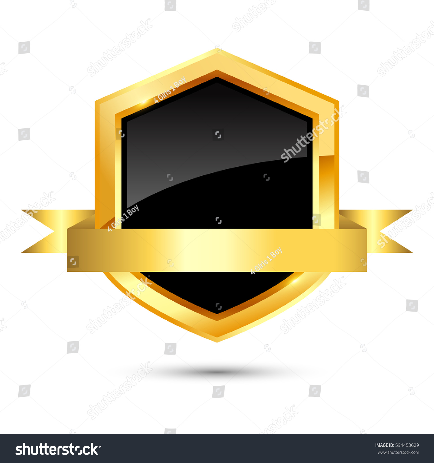 Shiny Golden Black Shield Ribbon On Stock Vector (Royalty Free) 594453629