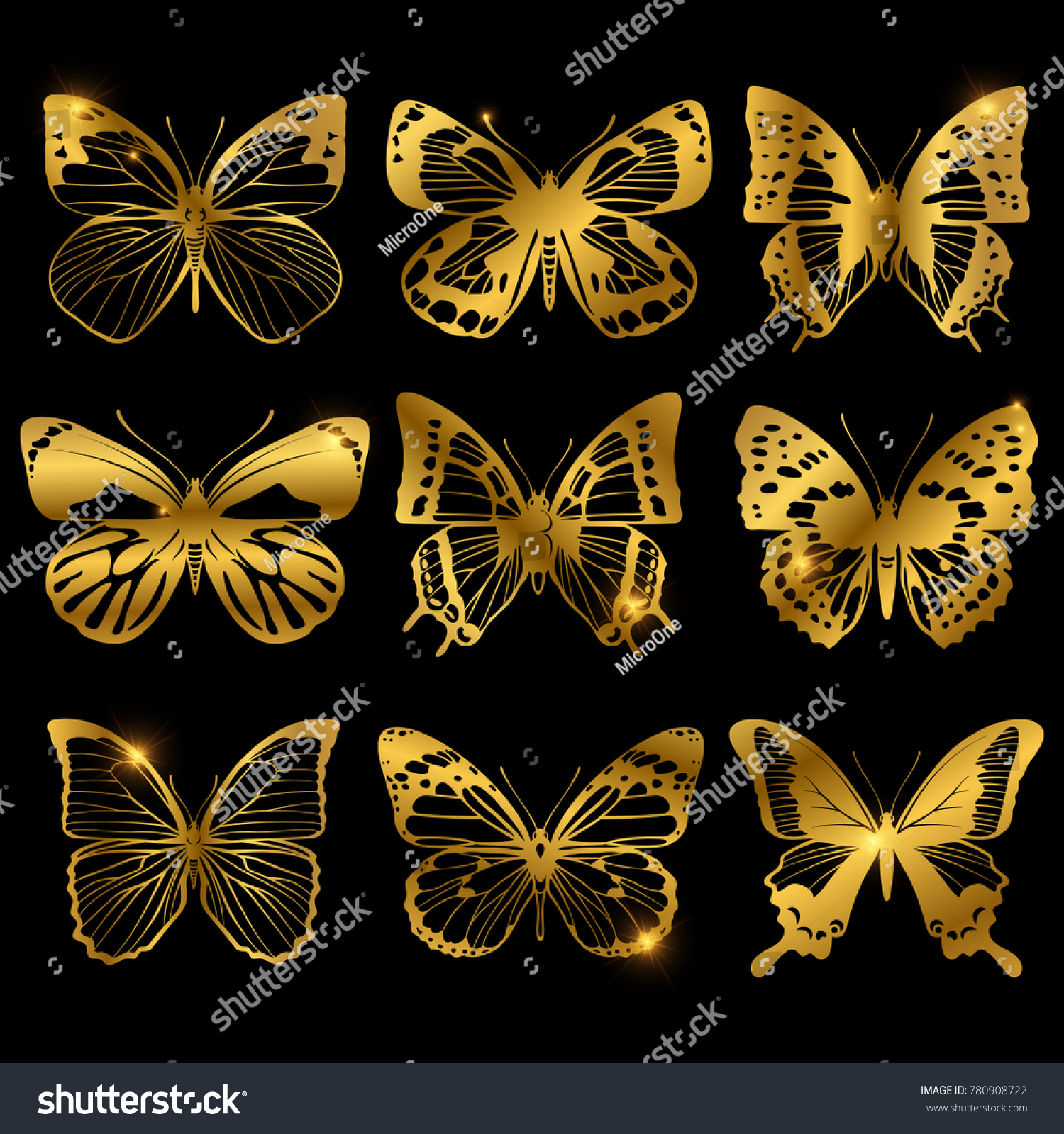 Shiny Golden Butterflies Light Effect Butterfly Stock Vector Royalty Free