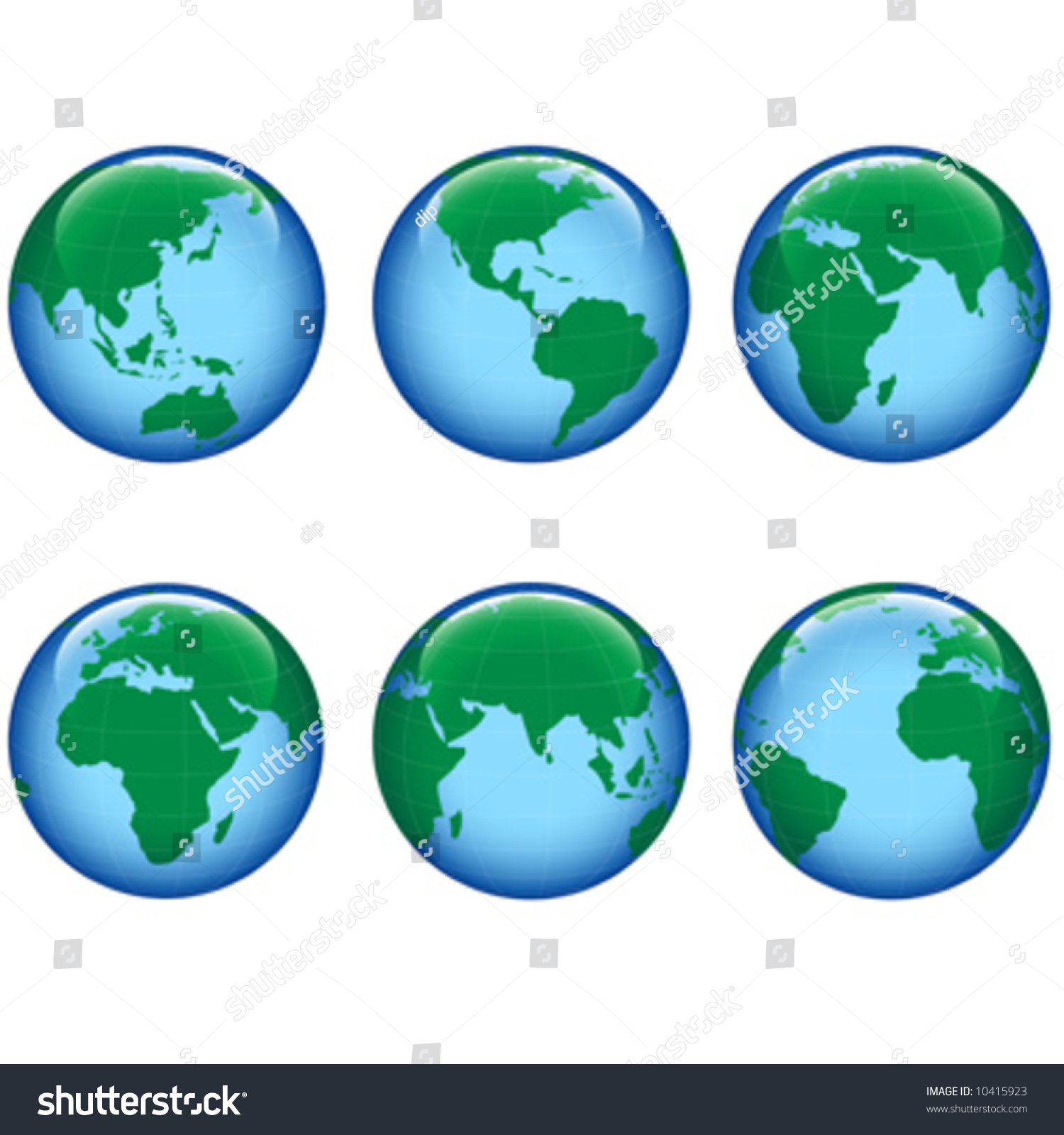 Shiny Planet Earth Map From Six Views; Illustration - 10415923 ...