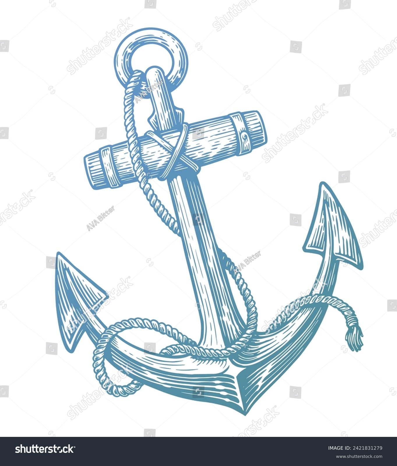 SVG of Ship anchor and rope. Hand drawn sketch vintage vector illustration svg
