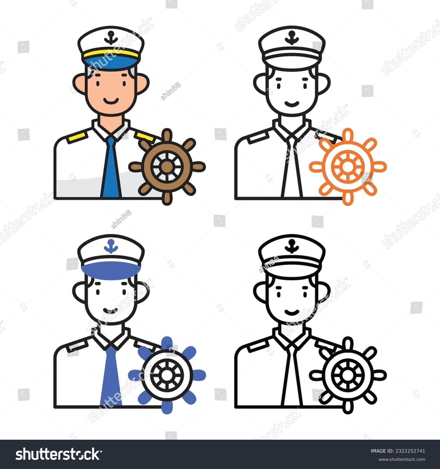 SVG of Ship captain avatar icon design in four variation color svg