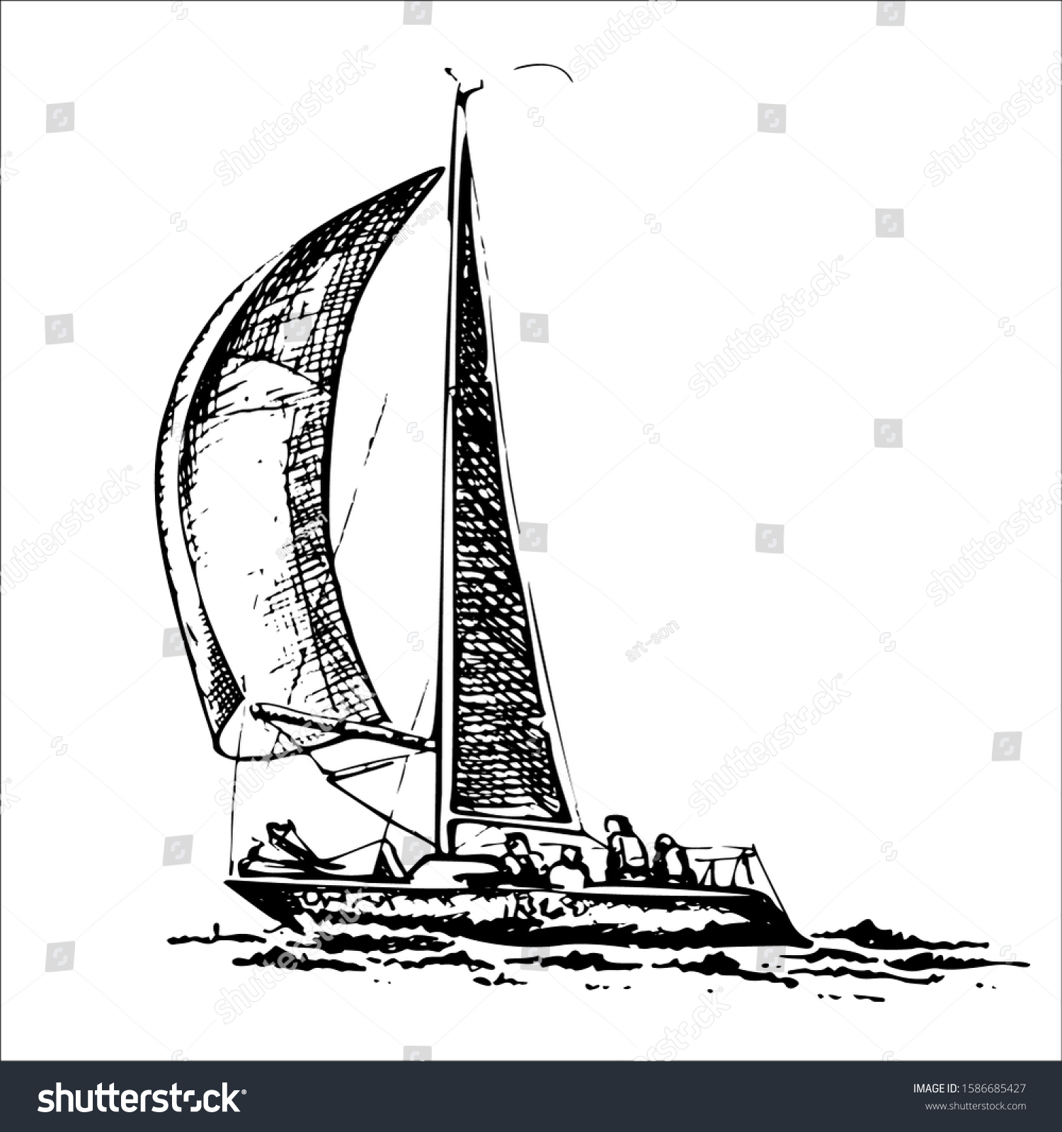 Ship Sailing Yacht Boat Antique Vintage Stock Vector (Royalty Free ...