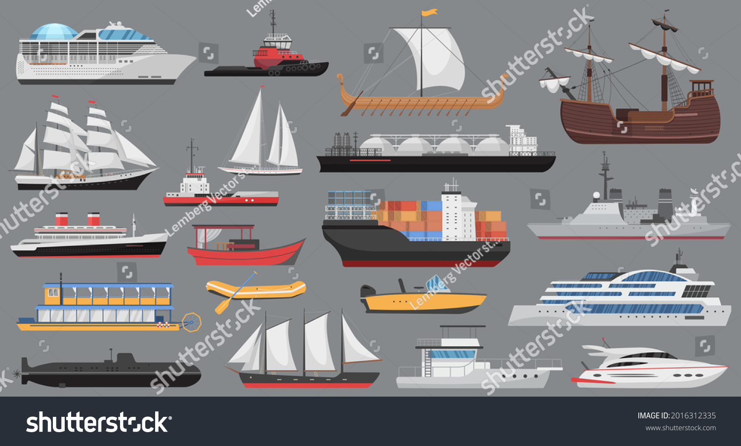 Ship Set Sea Ocean Transport Vector Stock Vector (Royalty Free ...