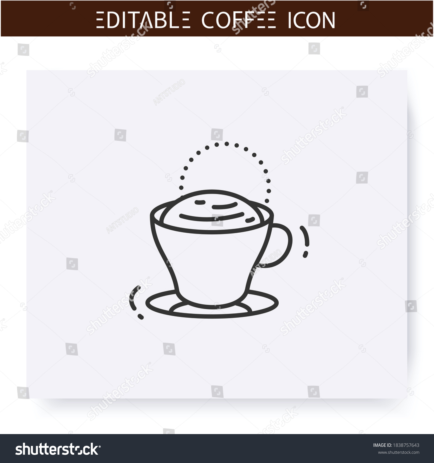 SVG of Shiumatto coffee line icon.Type of coffee drink.Espresso with a bit of milk foam on top of it.Coffeehouse menu. Different caffeine drinks receipts concept. Isolated vector illustration.Editable stroke svg
