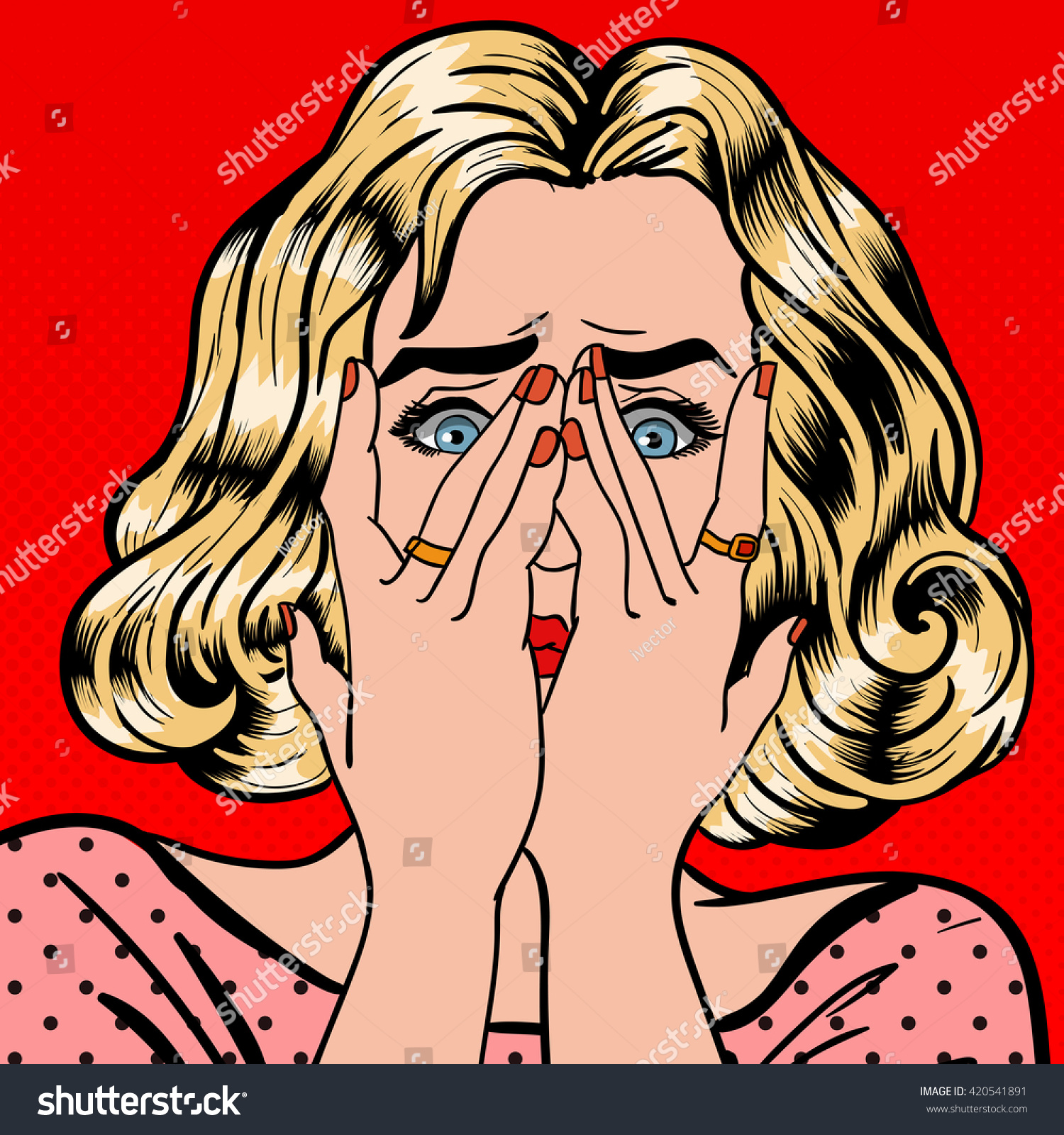 Shocked Woman Closes Eyes Her Hands Stock Vector Royalty Free 420541891 1846