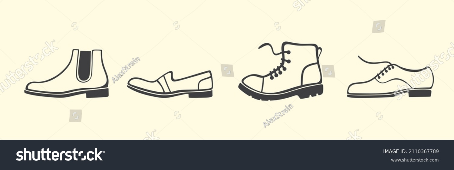 SVG of Shoe, boot, footwear image color SVG set. Tailored handmade bespoke shoe, footwear. Bootmaker, shoemaker, cobbler. Сustom shoe atelier, workshop. DIY shoemaking. Isolated flat vector illustration svg