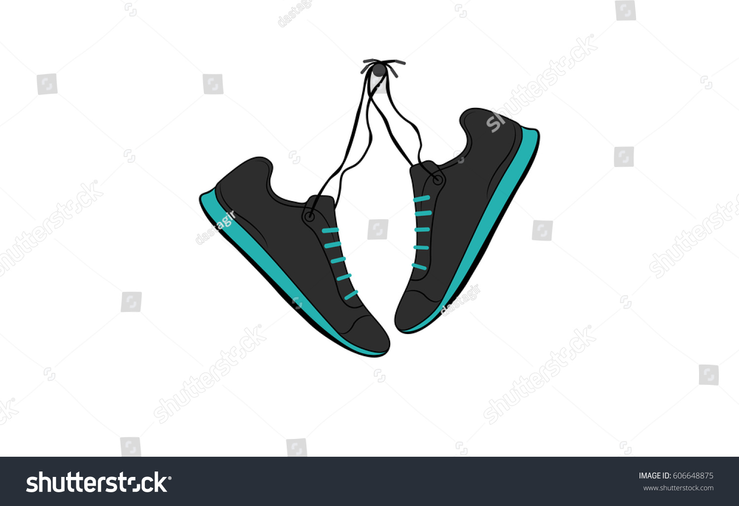 black sneakers with teal accents hanging clip art preview