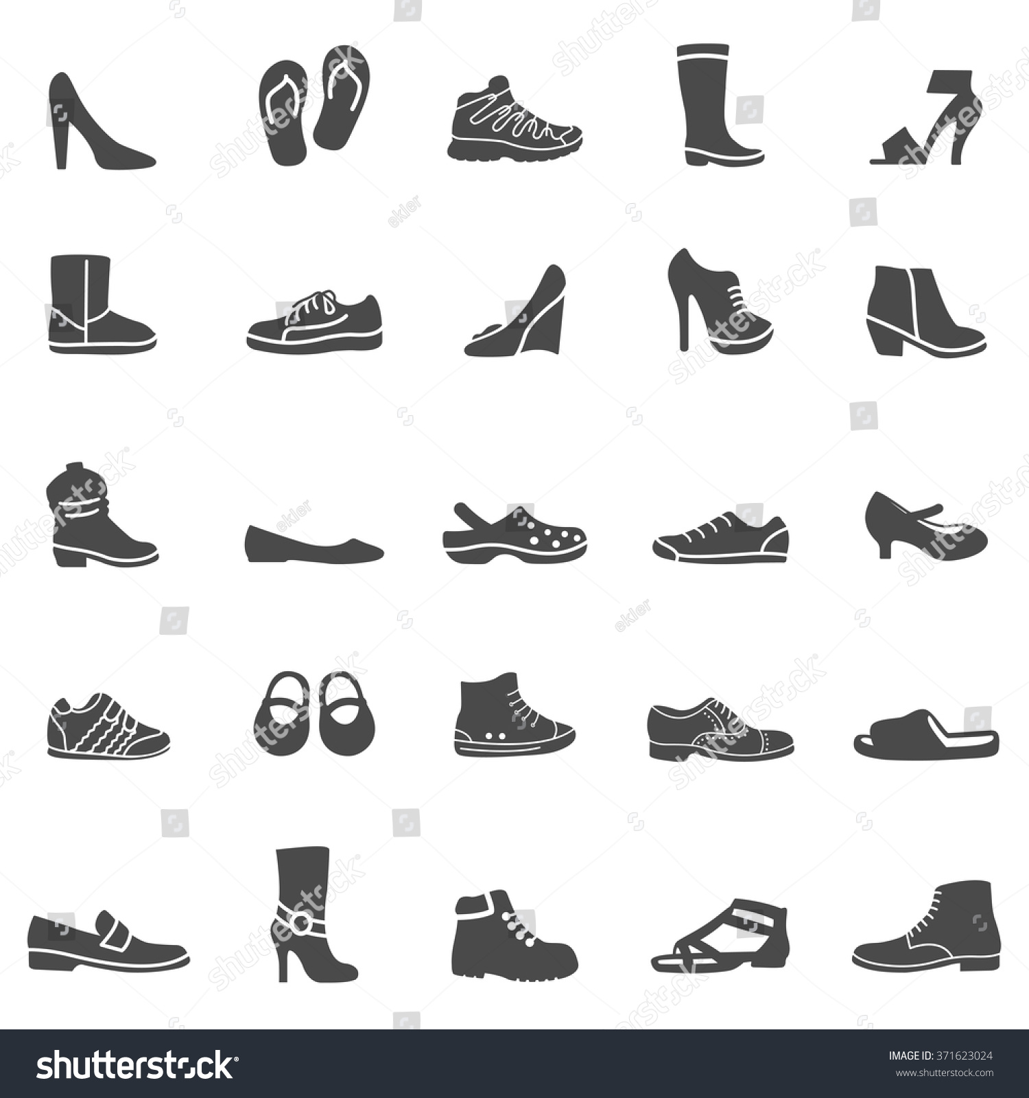 Shoes Black Icons Set Vector Stock Vector (Royalty Free) 371623024