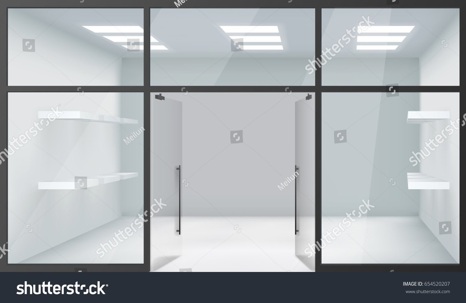 Download Shop Empty Interior Front Store 3d Stock Vector Royalty Free 654520207 PSD Mockup Templates