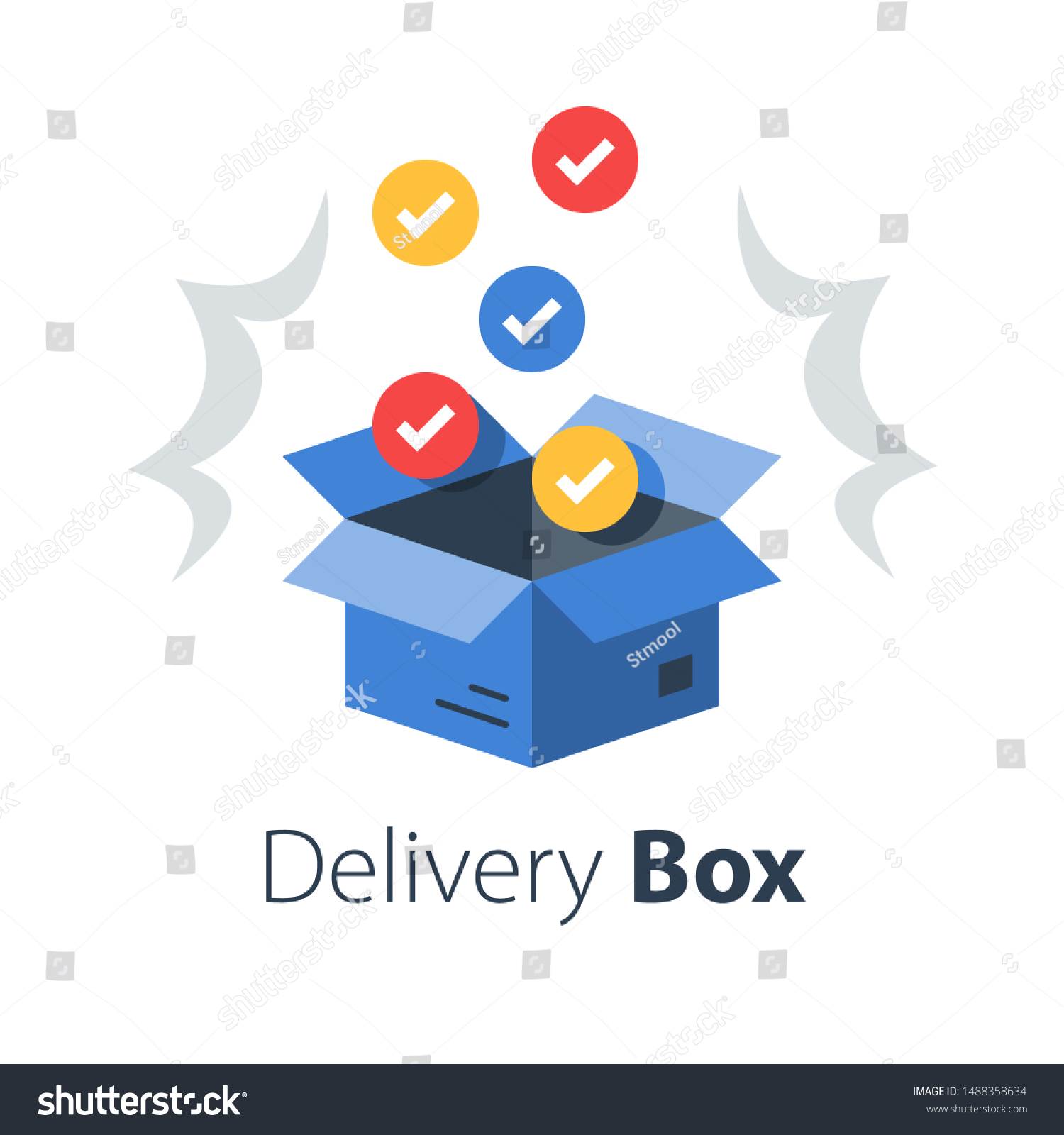 SVG of Shop purchase delivery, open order package, multiple set of articles, wholesale products, receive postal parcel, unpack surprise box, vector flat illustration svg