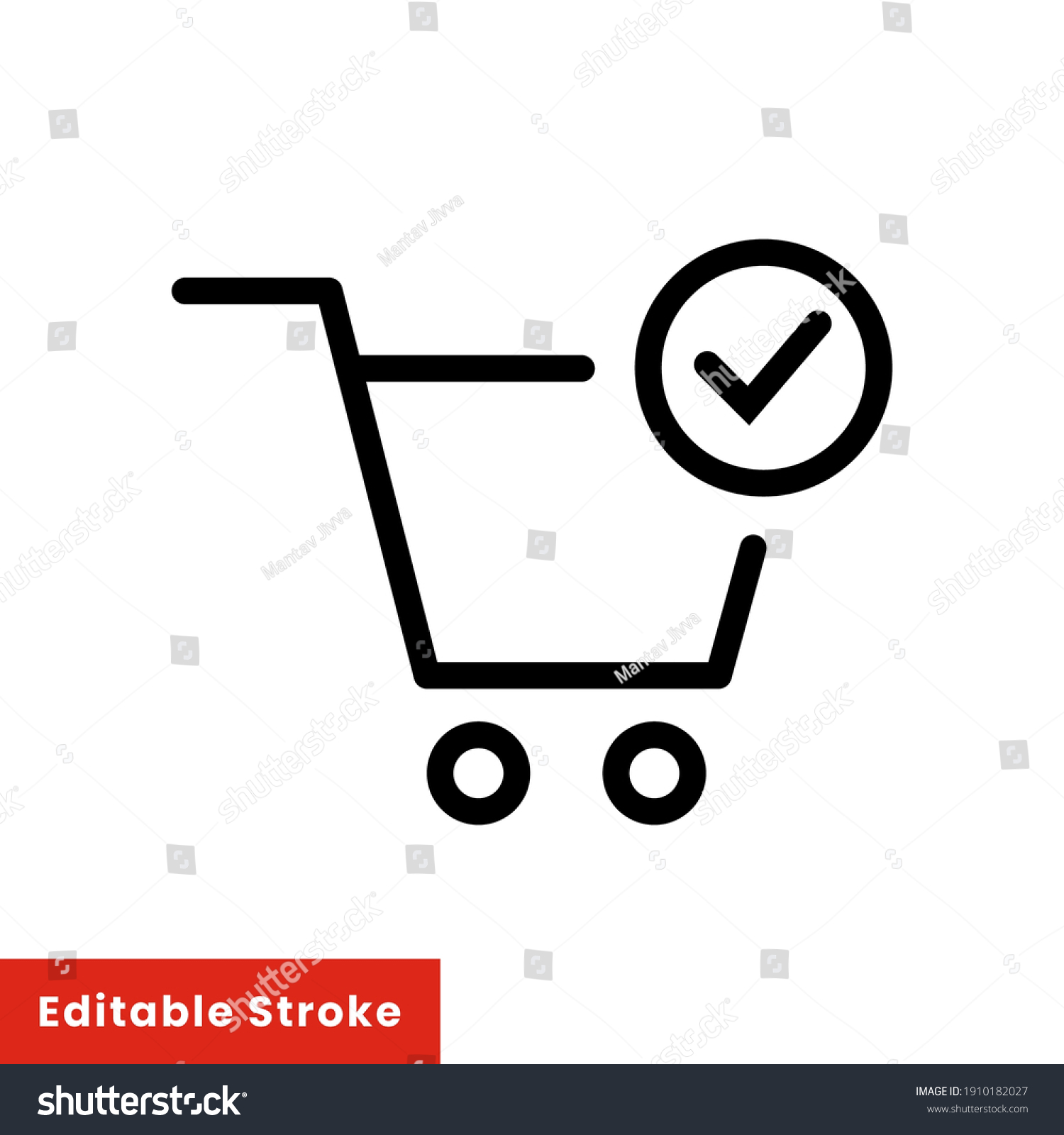SVG of Shopping cart and check mark icon. Simple line style for web and app. Trolley symbol on white background. Vector Illustration. Editable stroke EPS10 svg