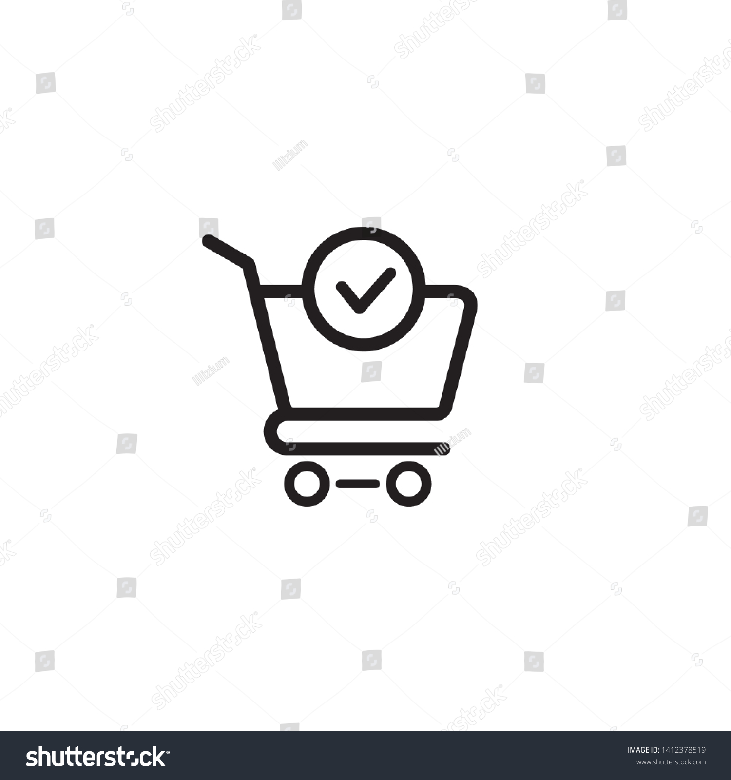 SVG of Shopping cart and check mark icon vector completed order, confirm flat sign symbols logo illustration isolated on white background black color. Concept design art for business and online Marketing svg