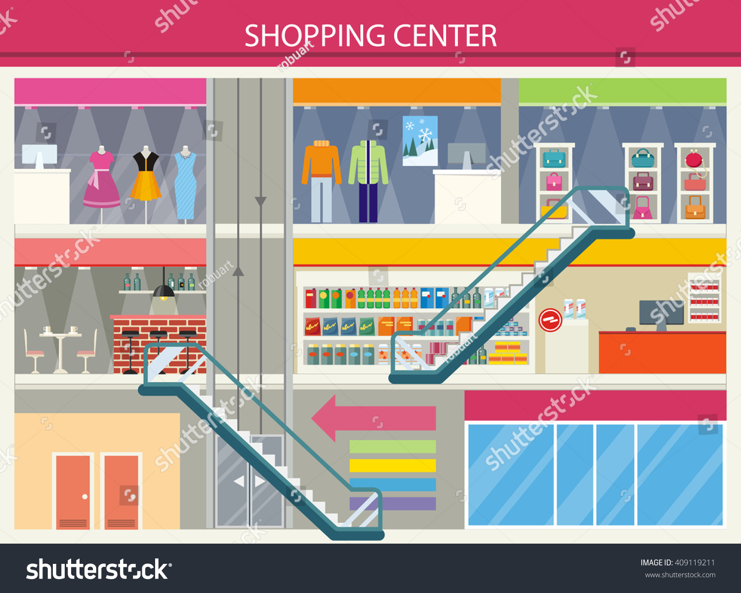 Shopping Center Storefronts Design Large Shopping Stock Vector (Royalty ...