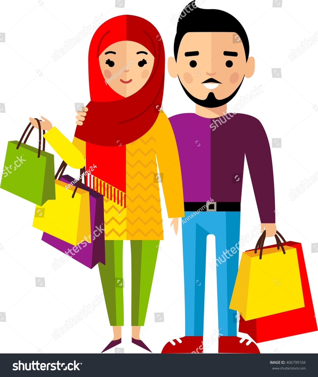 Shopping Concept Arab People Colorful Style Stock Vector Royalty Free 406799104