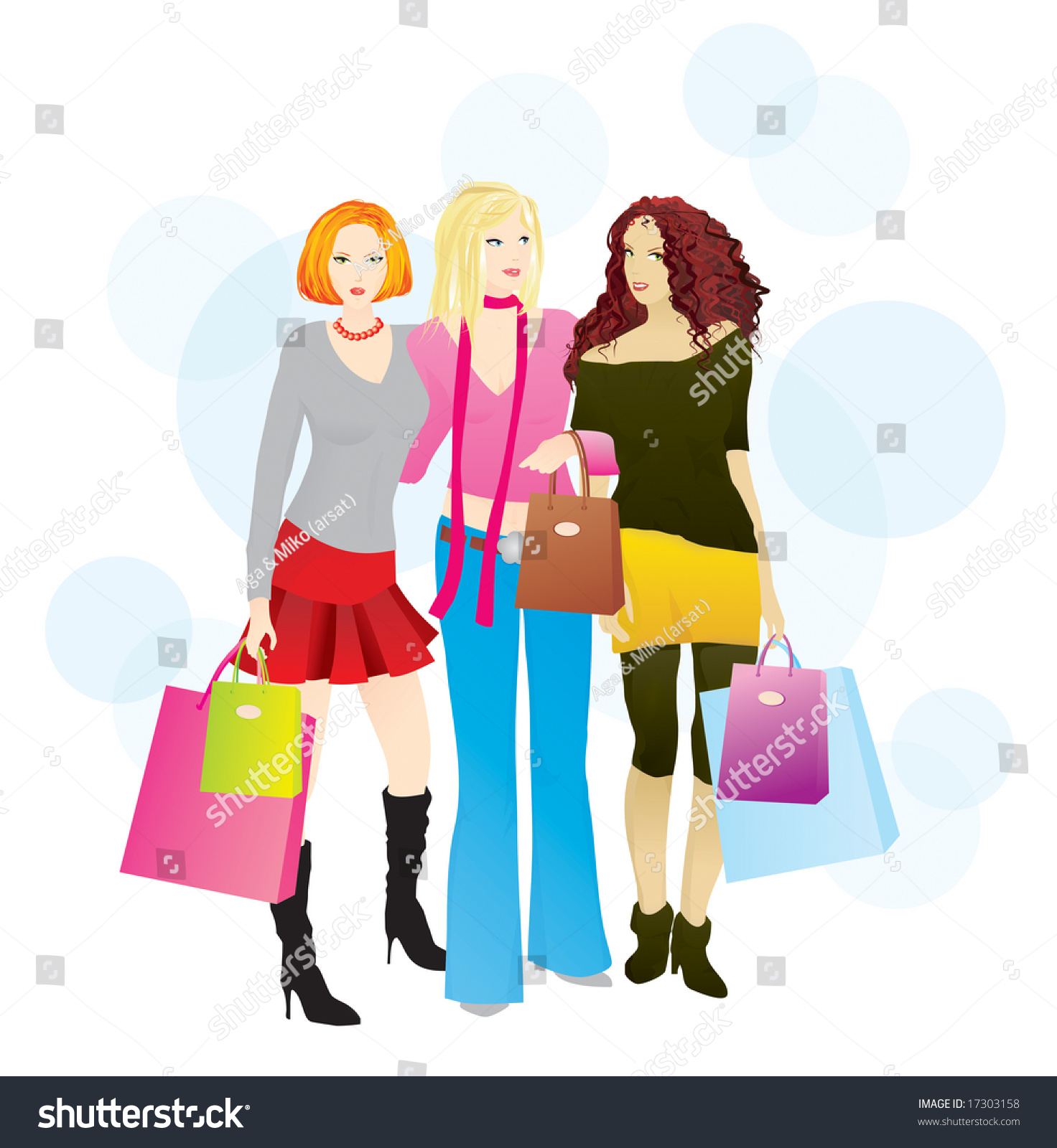 Shopping Day 3 Layers Girls Bags Stock Vector Royalty Free