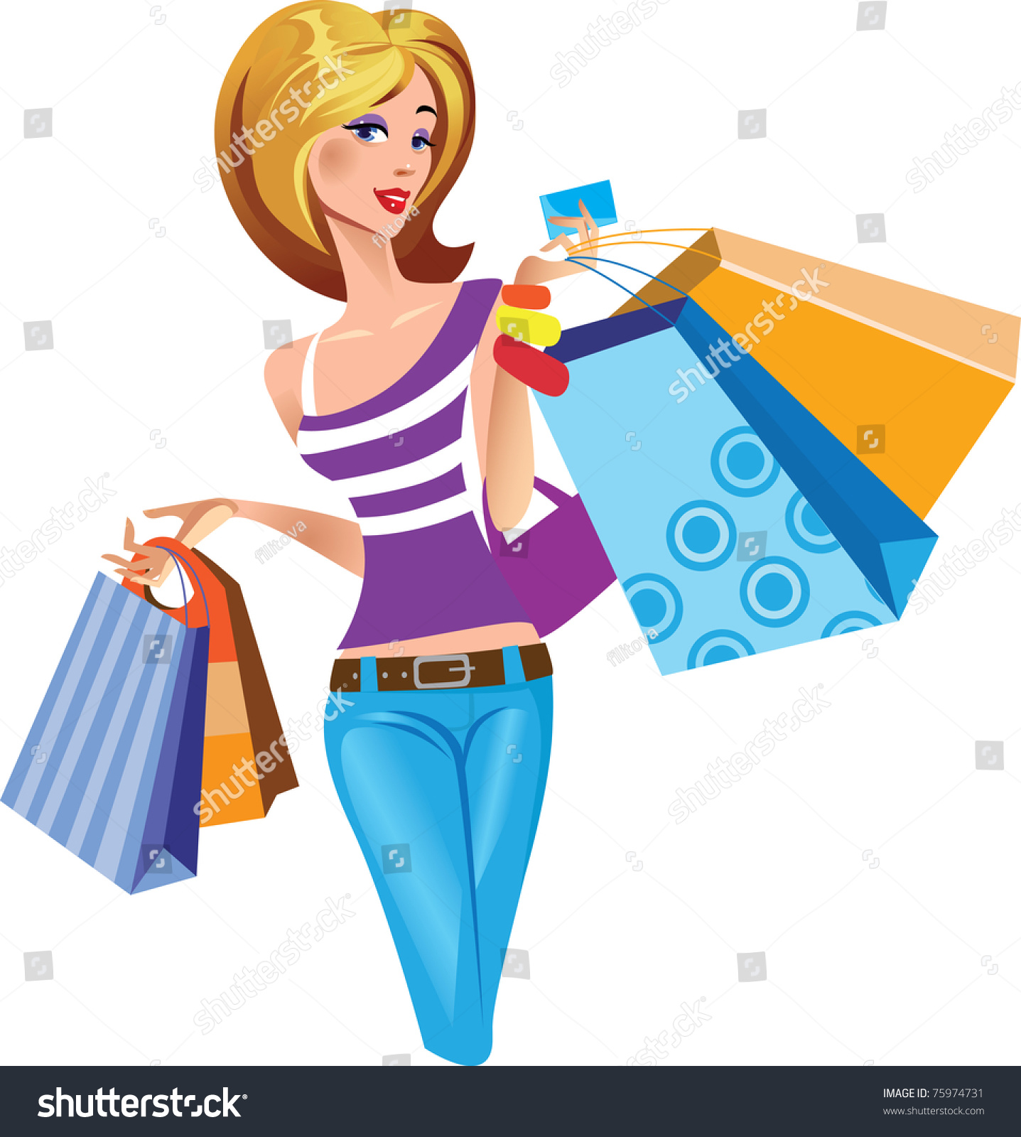 Shopping Girl Stock Vector 75974731 - Shutterstock