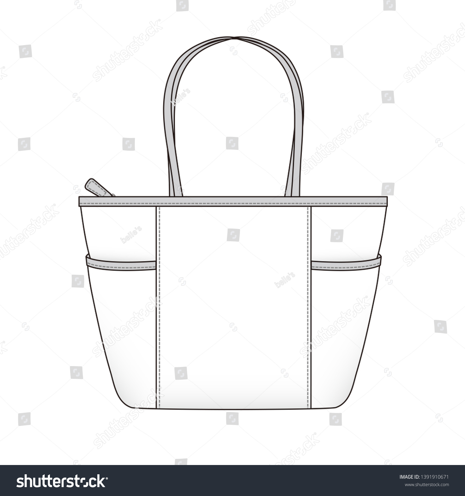 SVG of Shopping Tote Bag with side pockets, bag design outline vector illustration sketch template isolated on white background svg