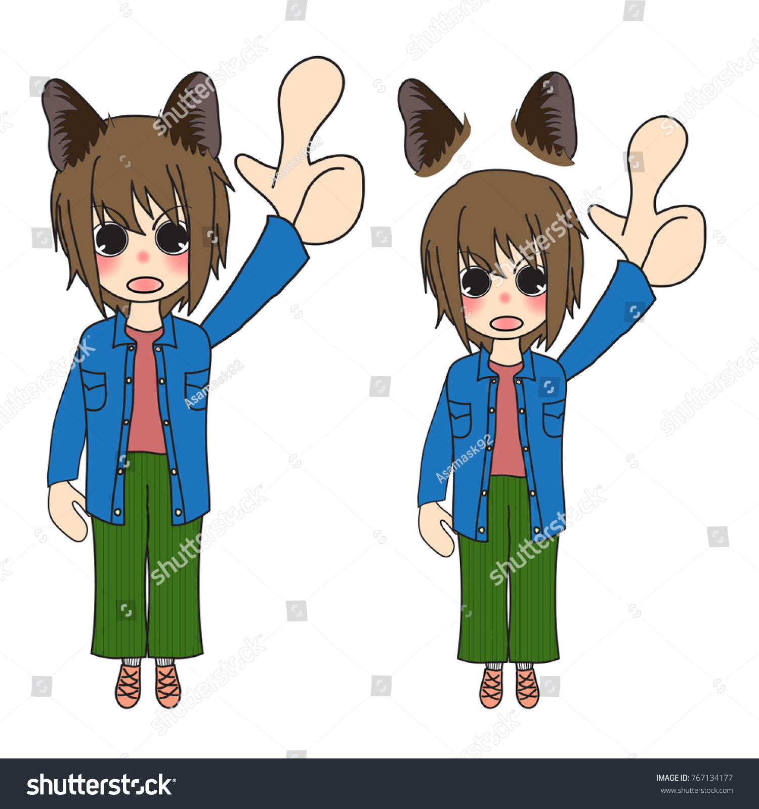 Short Hair Girl Cat Ears Pointing Stock Vector Royalty Free 767134177