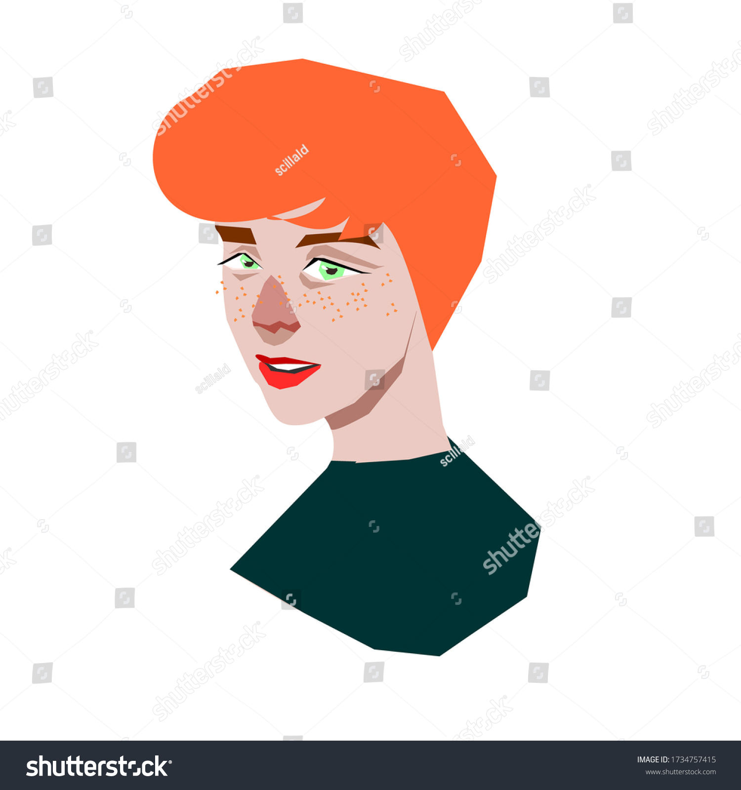 Shorthaired Redhead Woman Freckles Stock Vector Royalty Free 1734757415 Shutterstock