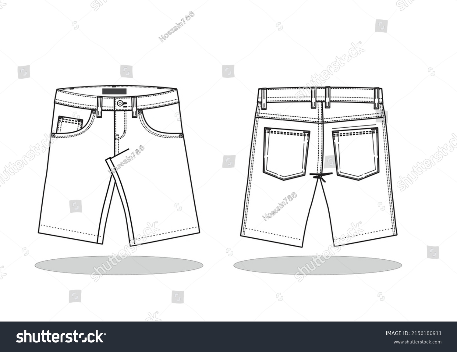 Short Pant Fashion Flat Sketch Template Stock Vector (Royalty Free ...