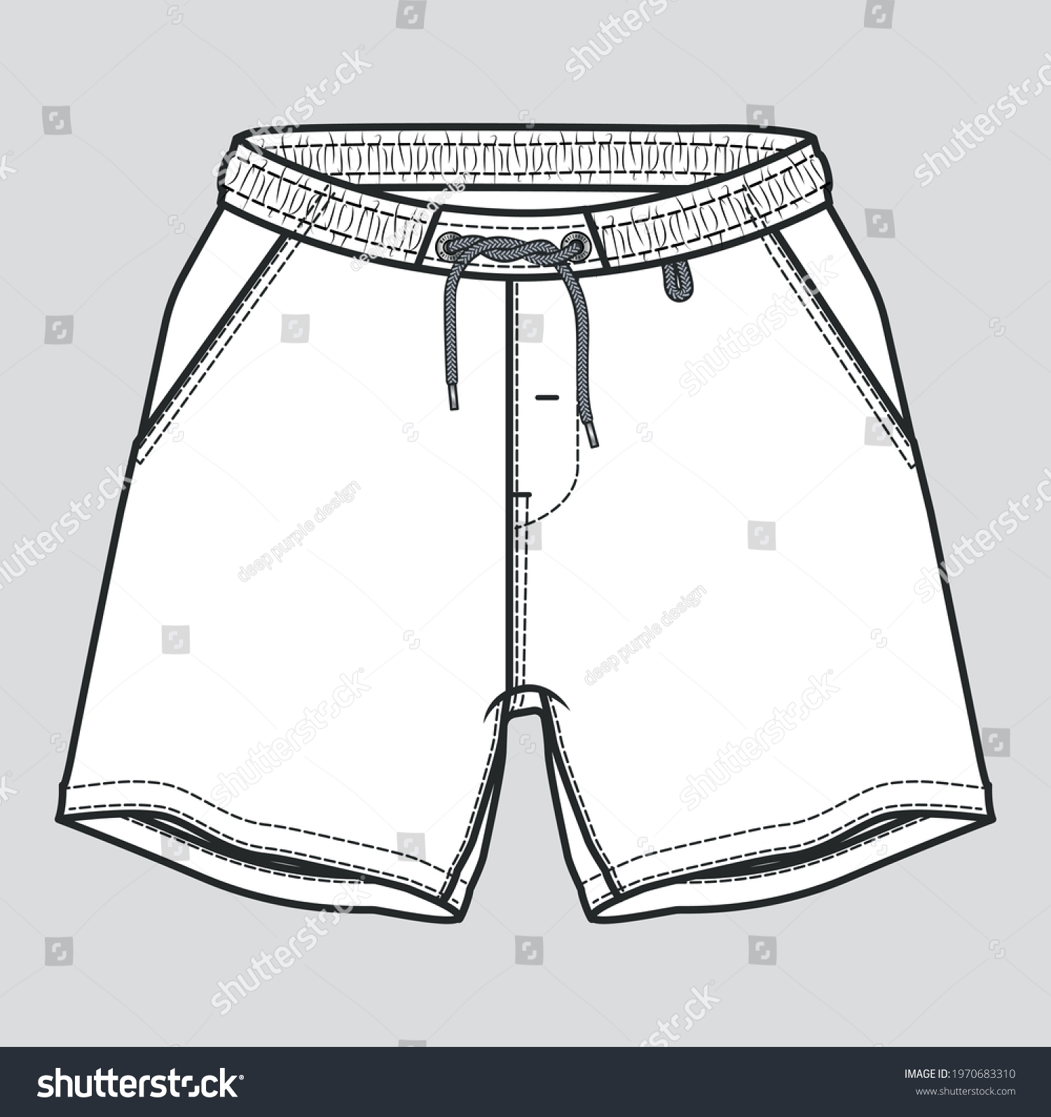 Short Pant Flat Sketch Technical Drawing Stock Vector (Royalty Free ...