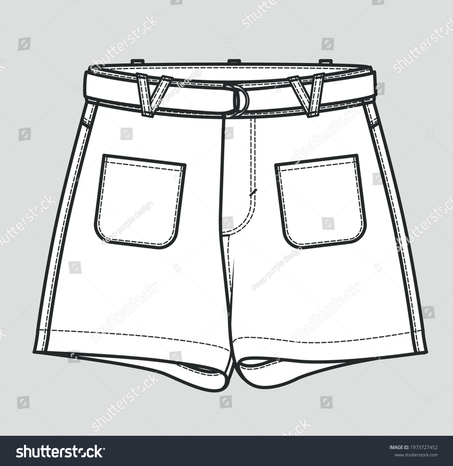 Short Pants Flat Sketch Technical Drawing Stock Vector (Royalty Free ...
