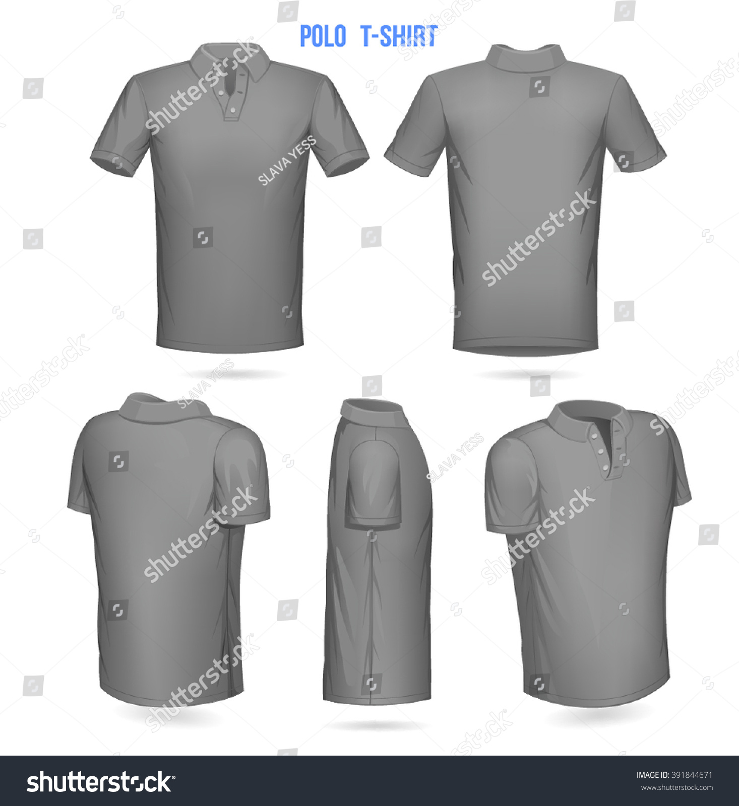 Short Sleeve Polo Template, Mens. Front, Back, 3/4, Side, 1/4. Stock ...