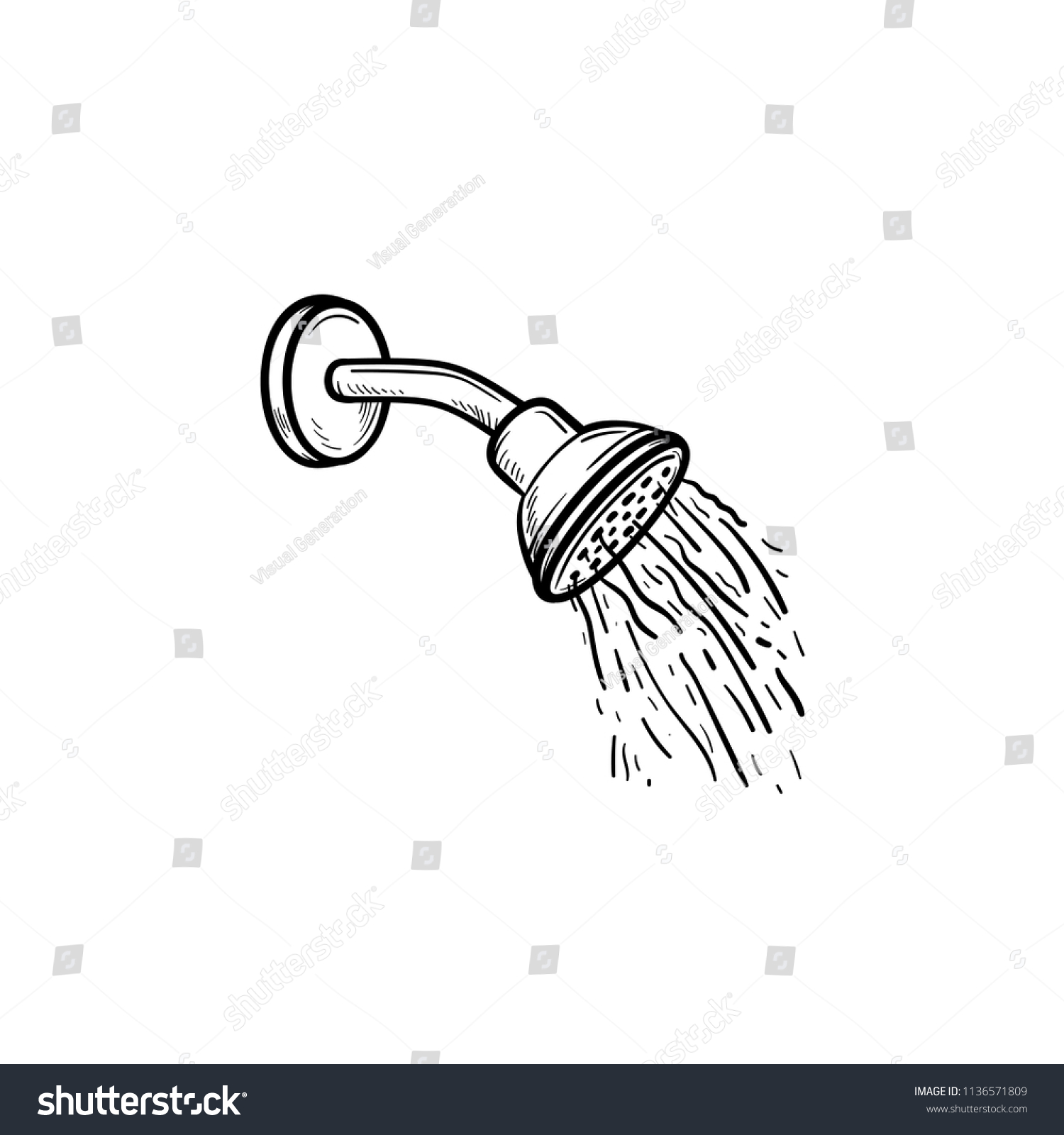 Shower Head Water Drops Hand Drawn Stock Vector (Royalty Free) 1136571809