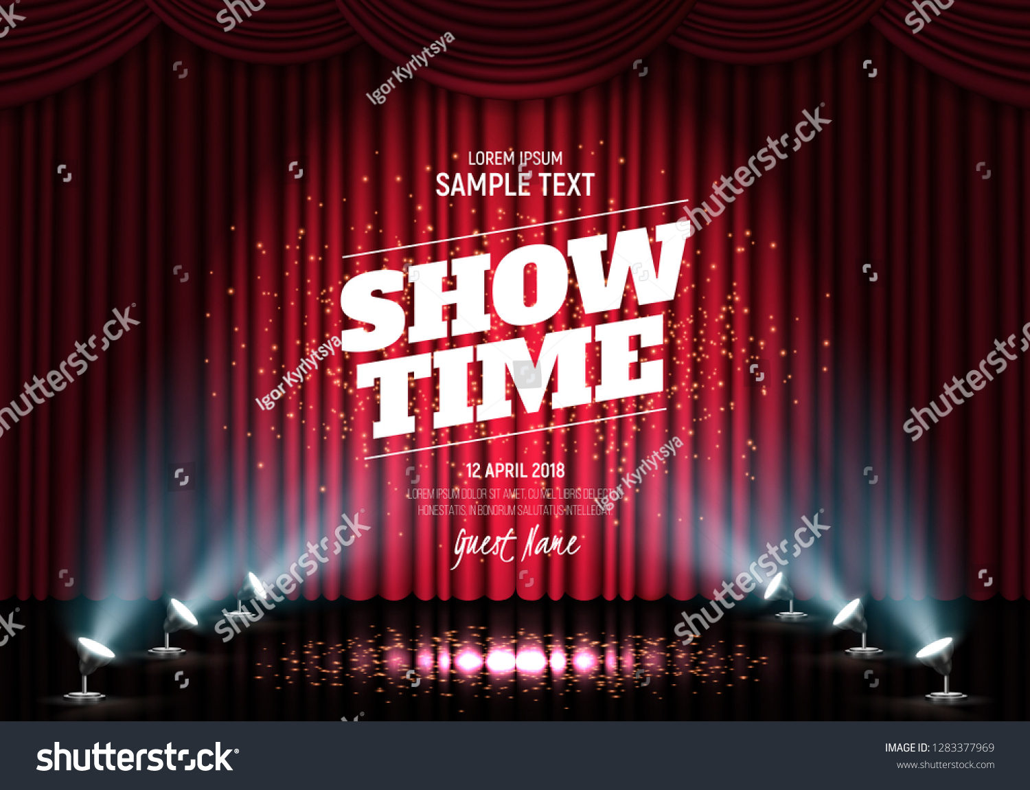 SVG of Showtime banner with curtain illuminated by spotlights. Vector illustration. svg