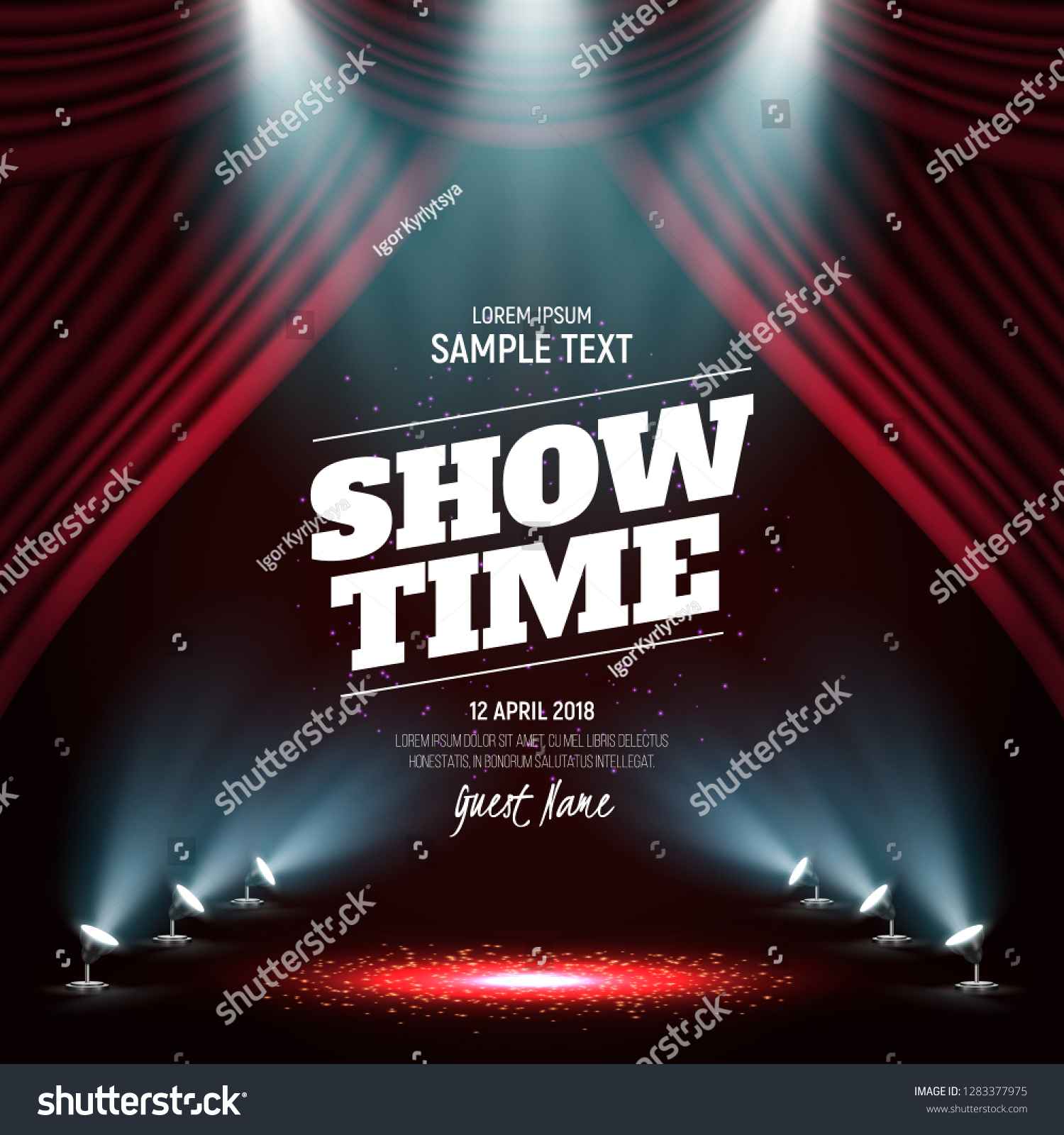 SVG of Showtime banner with curtain illuminated by spotlights. Vector illustration. svg