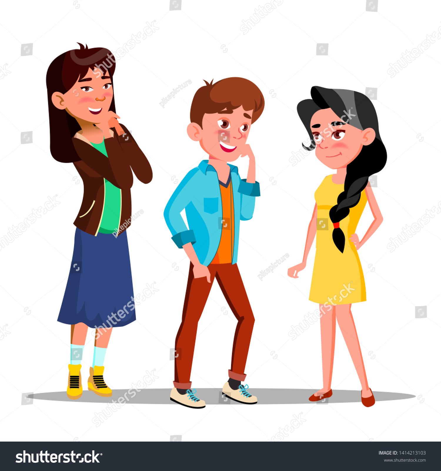 Shy Characters Young Boy Girl Smiling Stock Vector Royalty Free