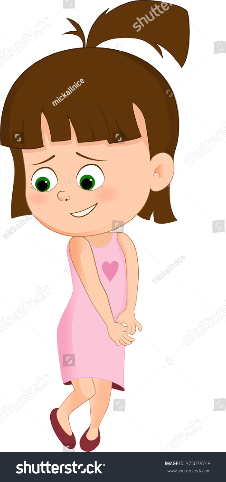 Shy Little Girlvector Illustration Stock Vector (Royalty Free) 375078748