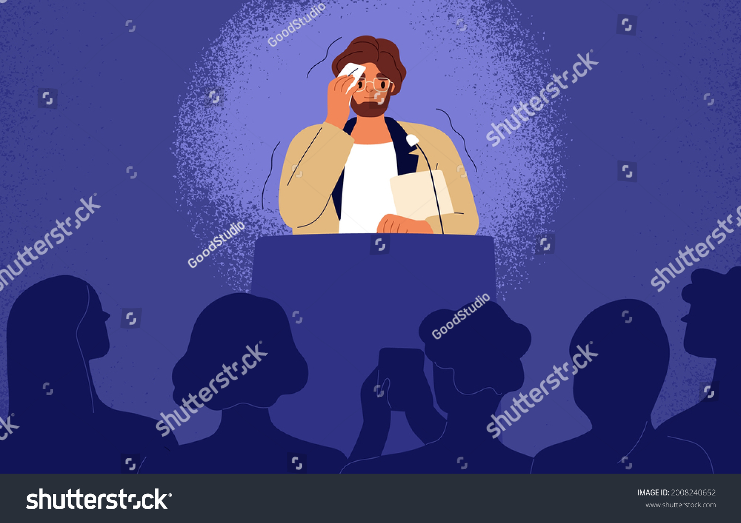 Shy Man Sweating Feeling Fear Anxiety Stock Vector (Royalty Free ...