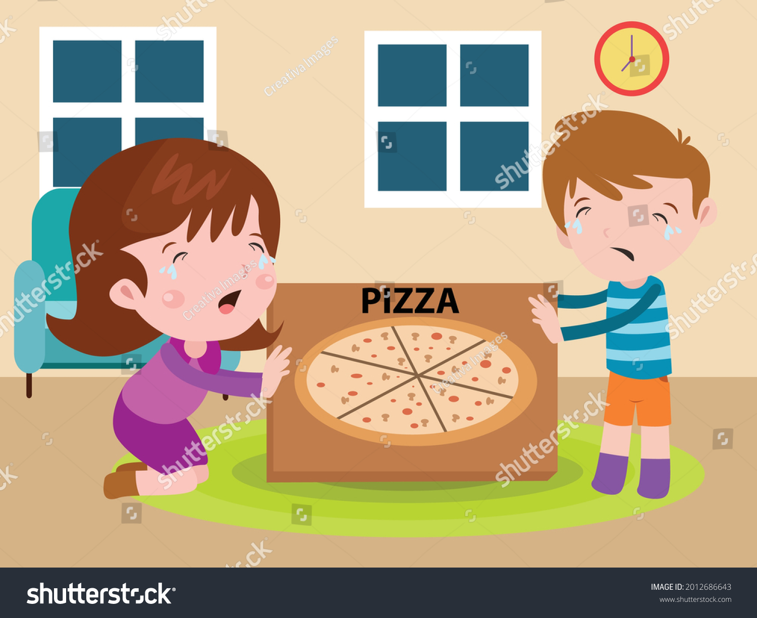 Siblings Fight Over Box Pizza 2d Stock Vector (Royalty Free) 2012686643 ...