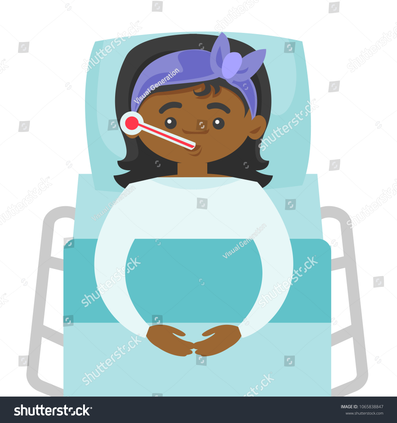 Sick Africanamerican Woman Laying Hospital Bed Stock Vector Royalty