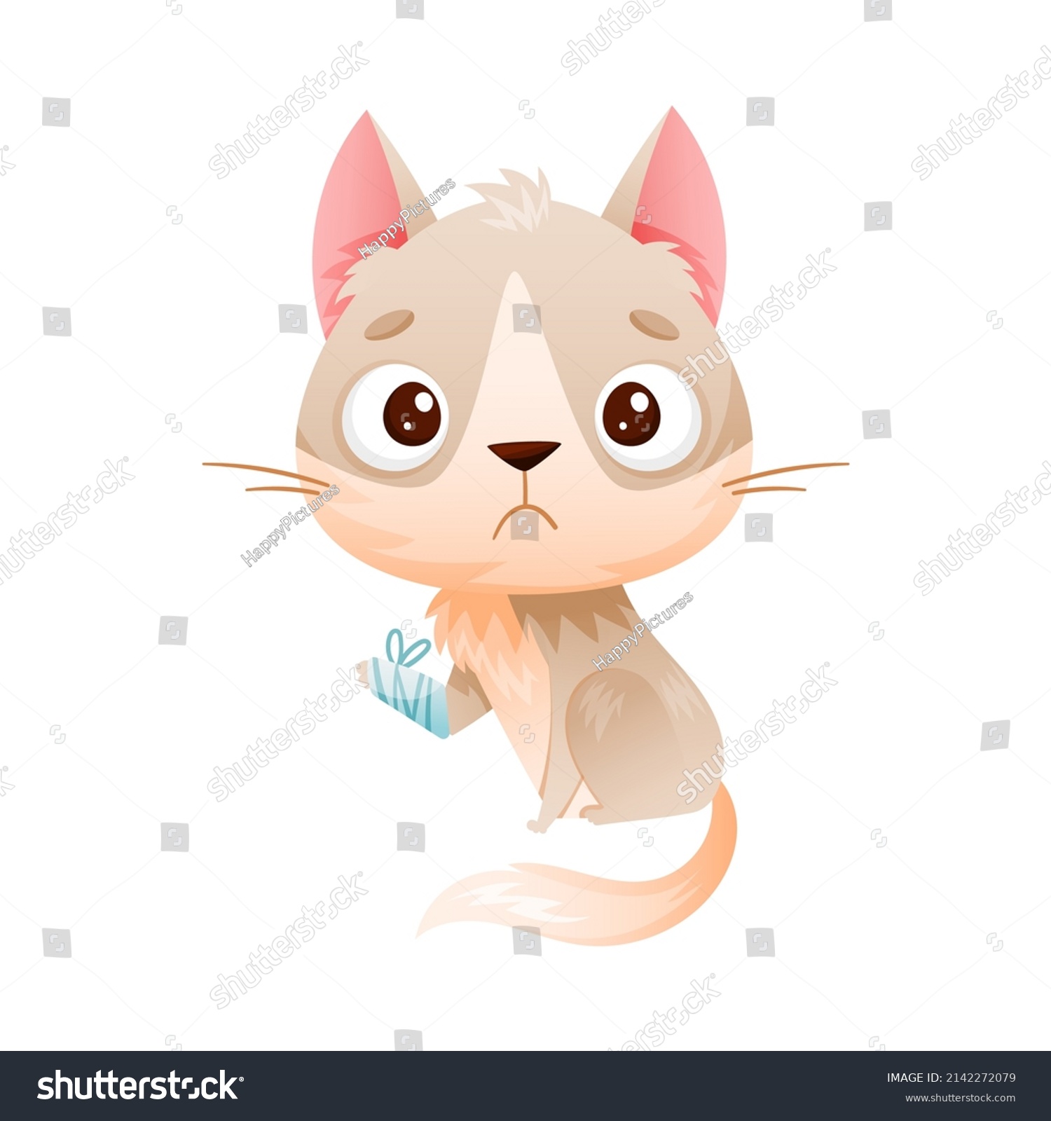SVG of Sick cat pet. Sad kitten animal with bandage on its paw cartoon vector illustration svg