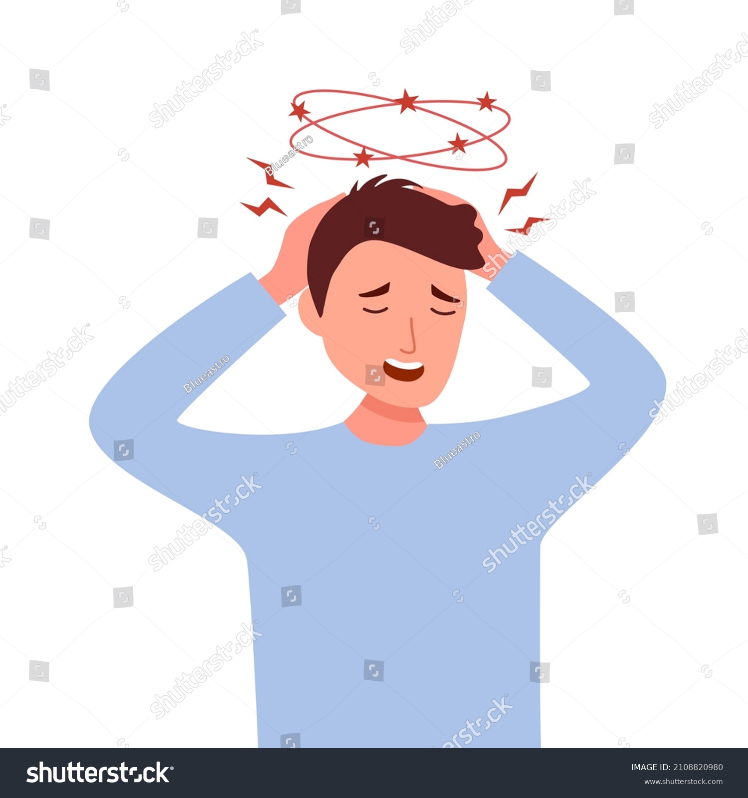 Sick Man Having Dizzy Symptom Flat Stock Vector (Royalty Free ...