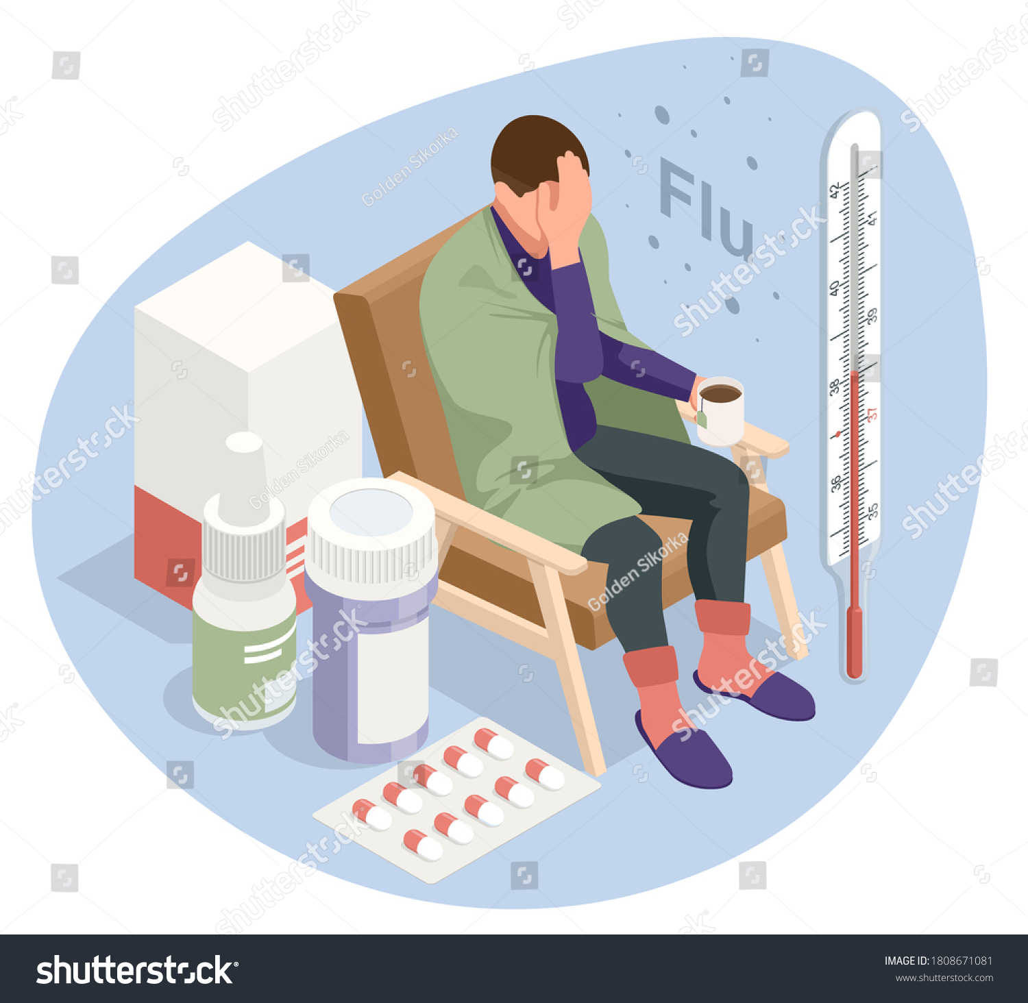 Sick Man Flu Symptoms Stock Vector (Royalty Free) 1808671081 | Shutterstock