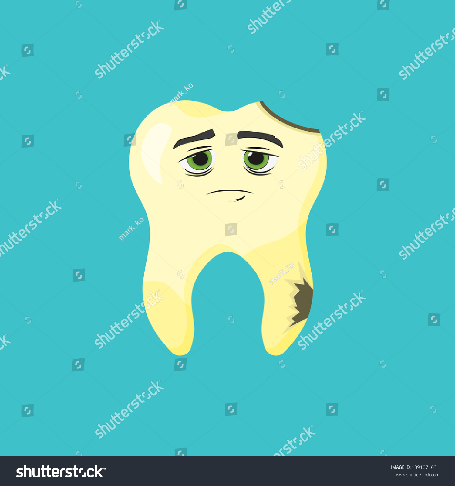 Sick Rotten Sad Tooth Flat Style Stock Vector (Royalty Free) 1391071631 ...