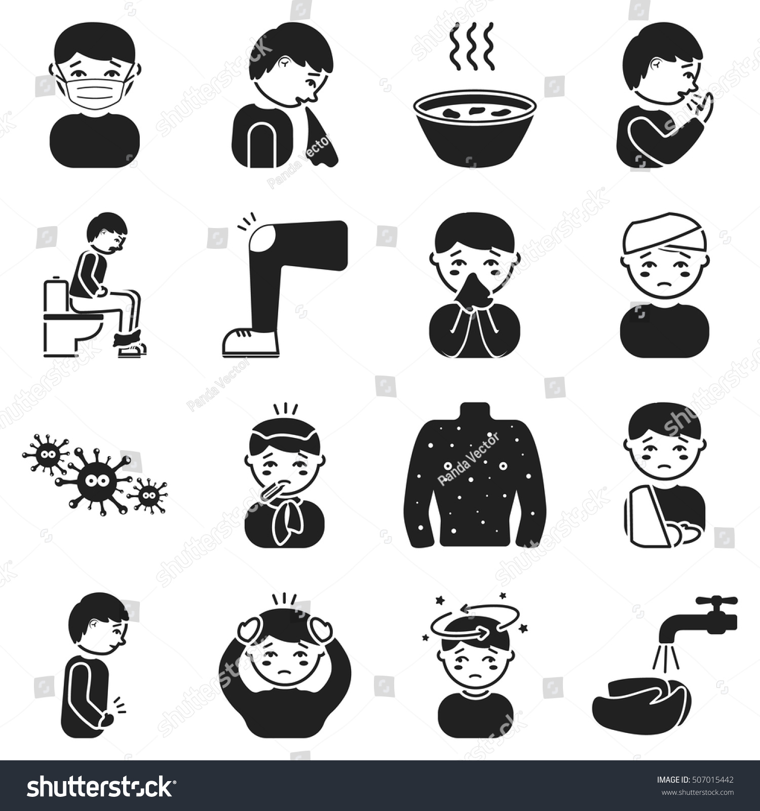 Sick Set Icons In Black Style. Big Collection Sick Vector Symbol Stock