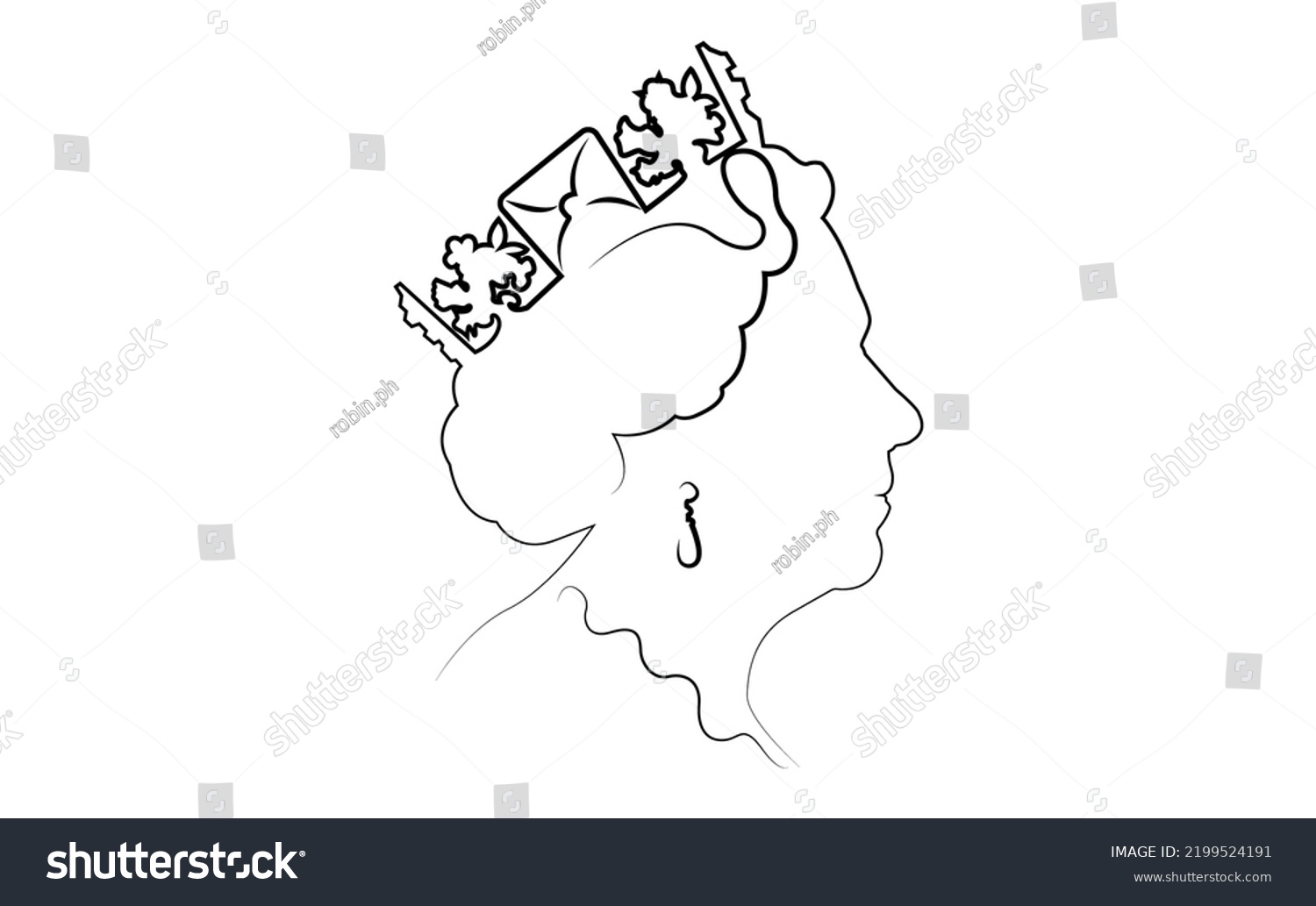 SVG of side profile of Queen Elizabeth. The Queen's in line art portrait, vector illustration isolated on white background  svg