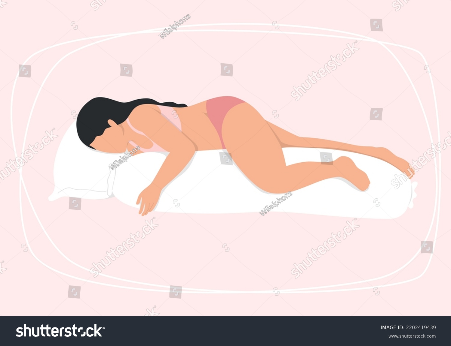 SVG of Side view of pregnant woman sleeping on pink background. svg